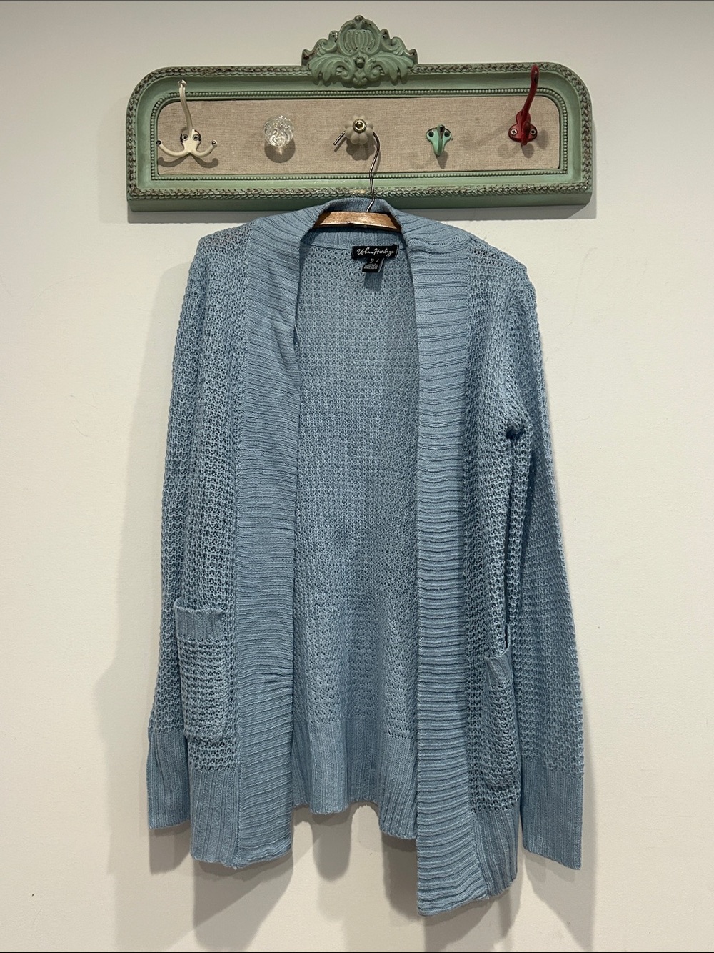 Urban Heritage Light Blue Open-Front Knit duster Cardigan sweater small women’s